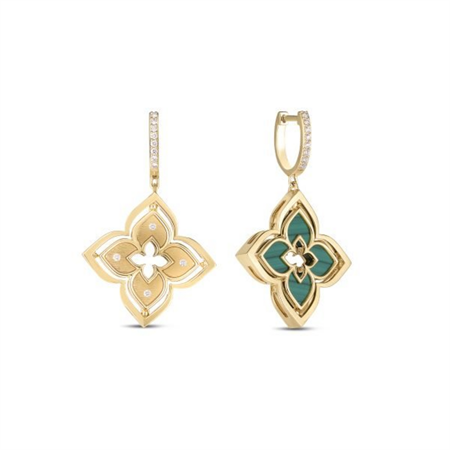 Roberto Coin Gold Venetian Princess Pirouette Diamond & Malachite Flower Earrings