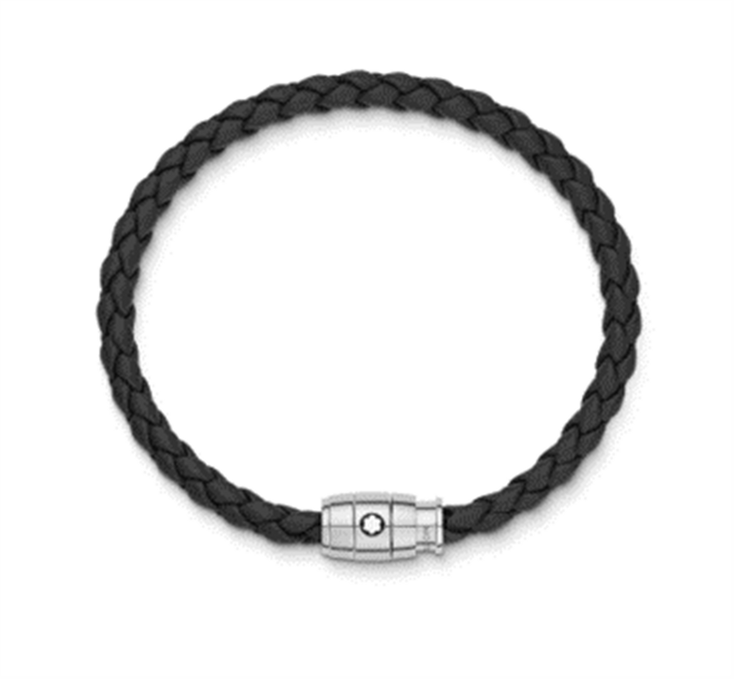 Montblanc Steel Bracelet w/3 Rings Closing in Black Leather