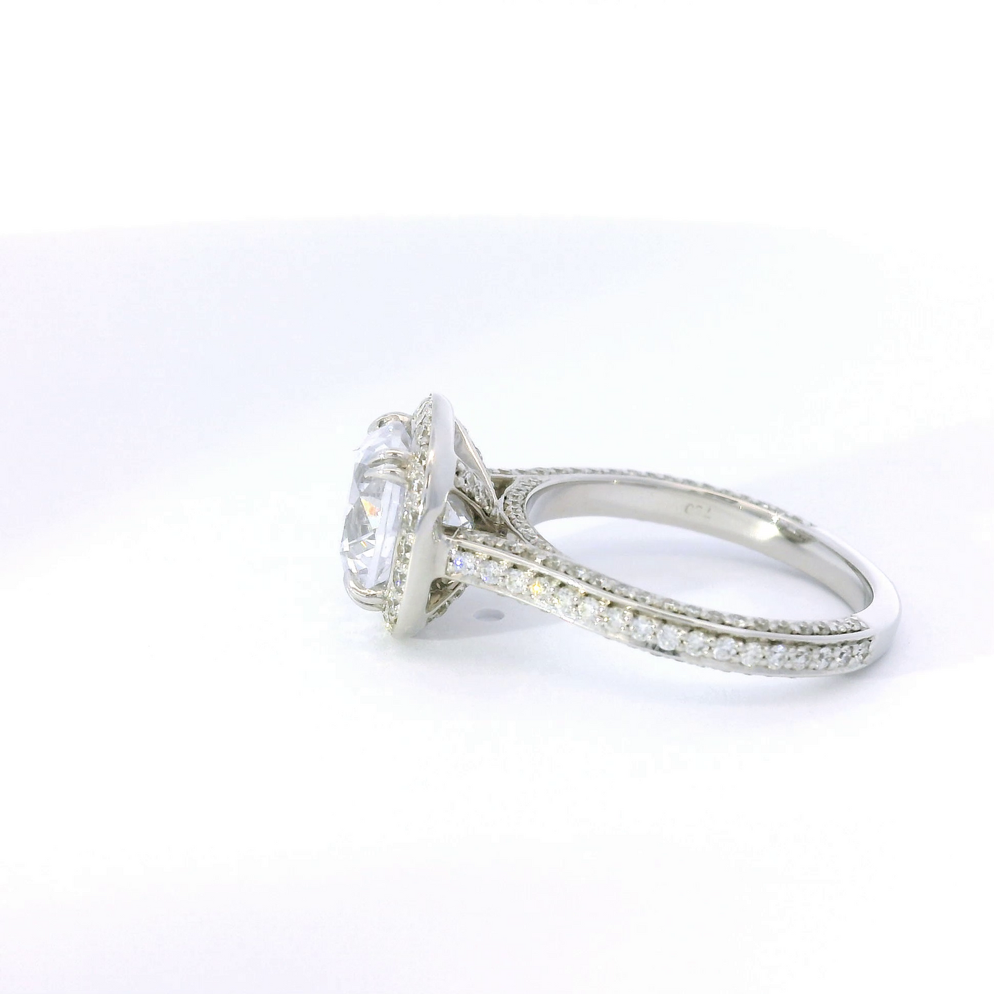 Couture Round Center w/ Halo & Diamond Sides Engagement Ring Setting