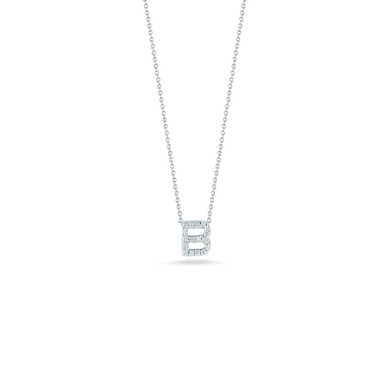 Roberto Coin Diamond Love Letter "B" Necklace in 18k White Gold & 0.06ct Diamonds