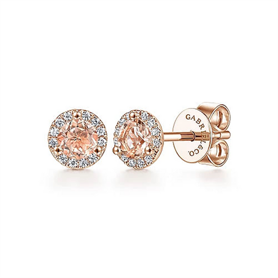 Gabriel & Co. Rose Gold Morganite & Diamond Halo Earrings