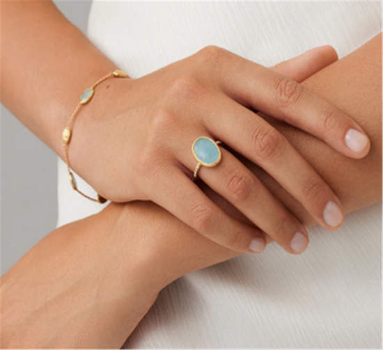 Marco Bicego Aquamarine and Diamond Pavé Shank Ring in 18k Yellow Gold