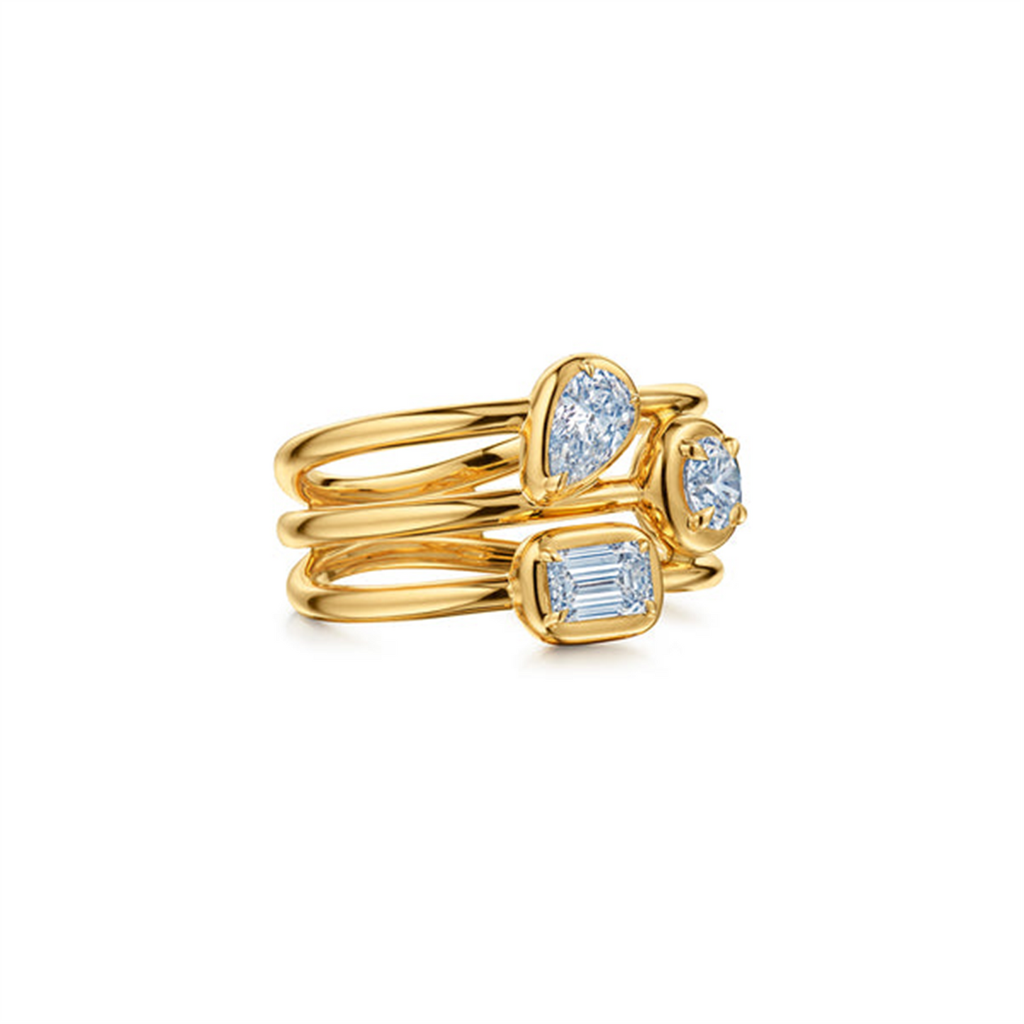 Kwiat Starry Night Bezel-Set Diamond Three-Row Ring in 18k Yellow Gold