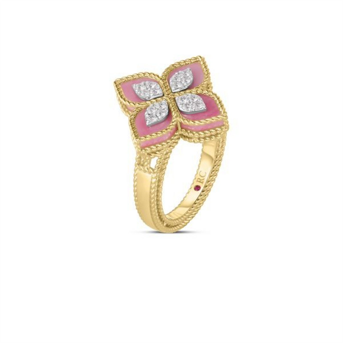 Roberto Coin Venetian Princess Diamond & Rhodonite Flower Ring in 18k Gold