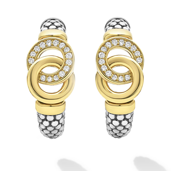 Lagos Two-Tone Interlocking Diamond Hoop Earrings in Sterling Silver and 18k Gold