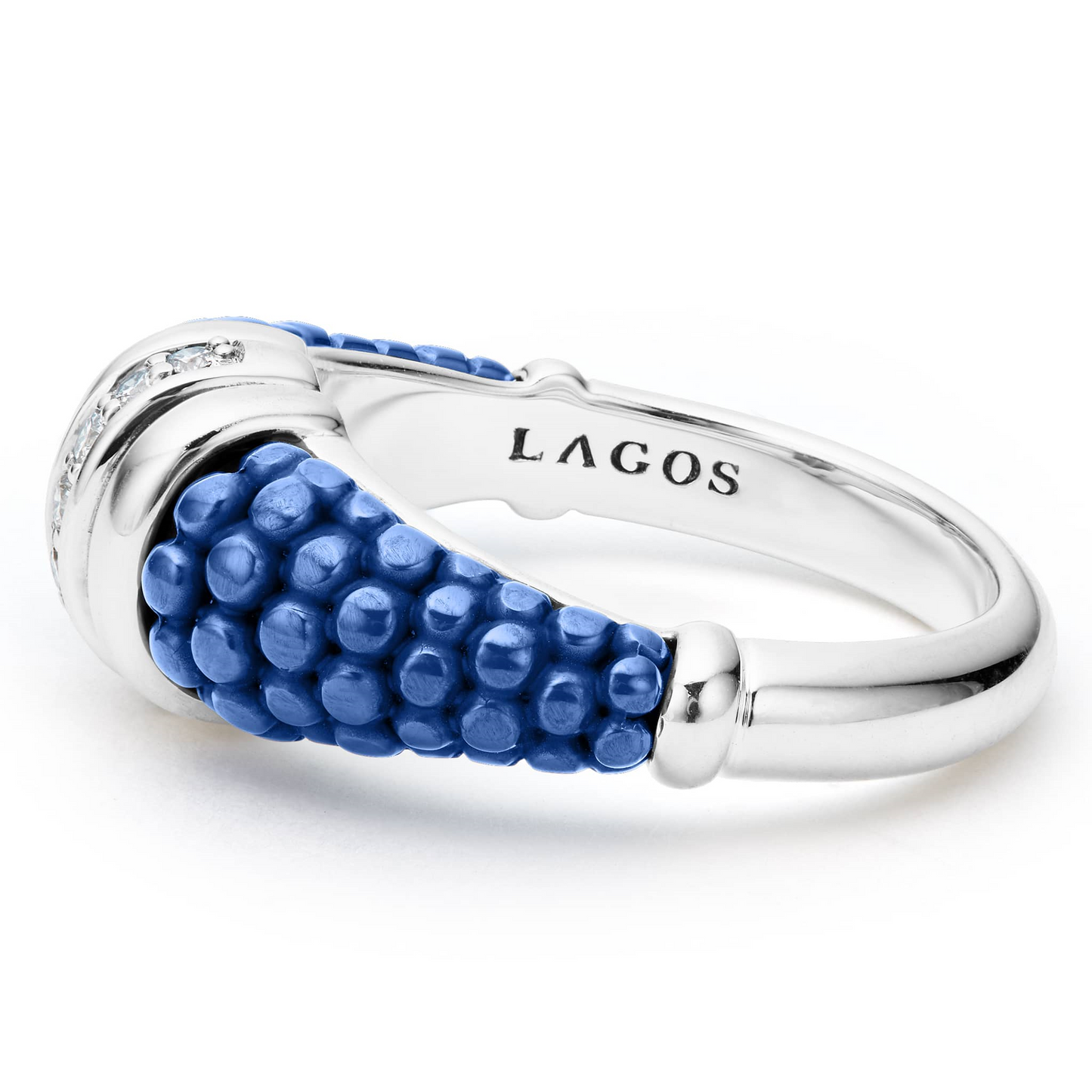 Lagos Ultramarine Ceramic and Diamond Stacking Ring in Sterling Silver