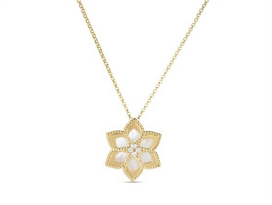 Roberto Coin Vernazza Diamond & Mother of Pearl Necklace in 18k Gold