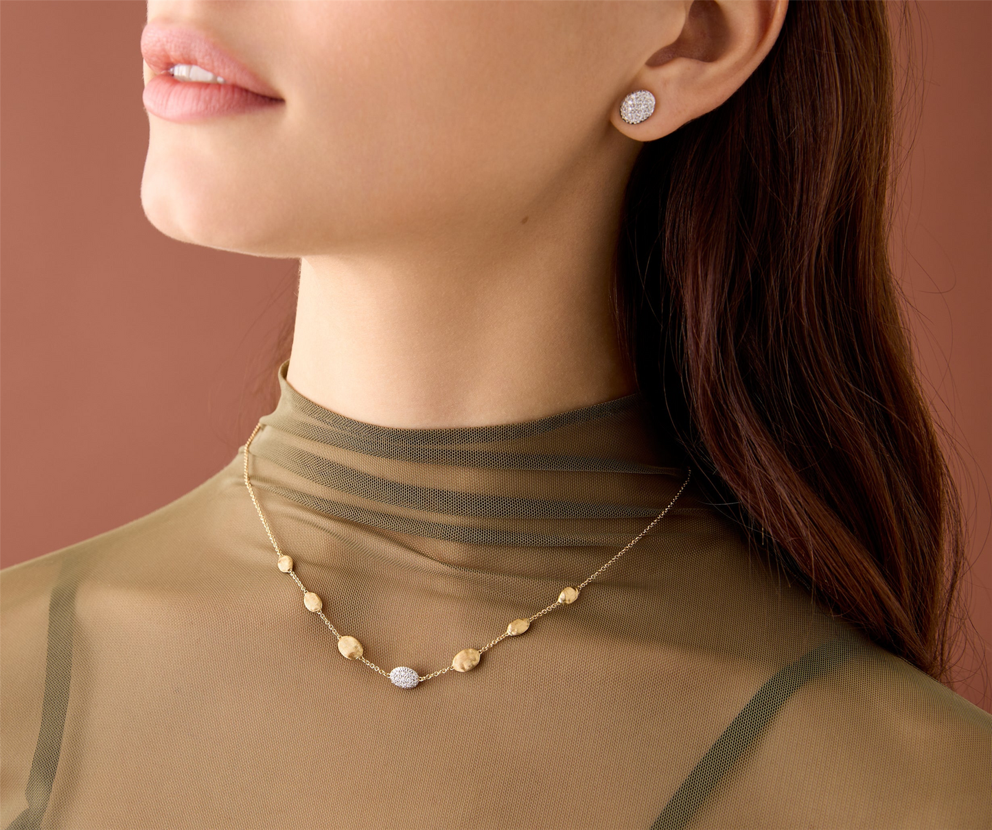 Marco Bicego Siviglia Gold Bean Halfsie Necklace w/Diamonds