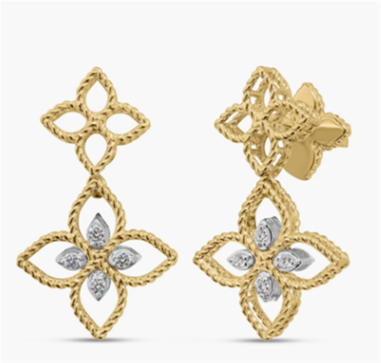 Roberto Coin Princess Flower Open Frame Diamond Drop Earrings in 18k Yellow Gold