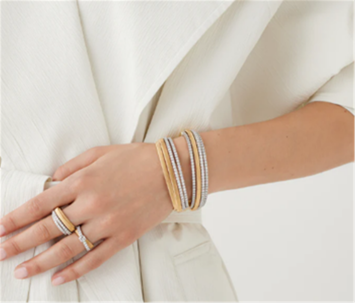 Marco Bicego Masai Two Row Diamond Tennis Statelemt Cuff Bracelet in 18k Gold