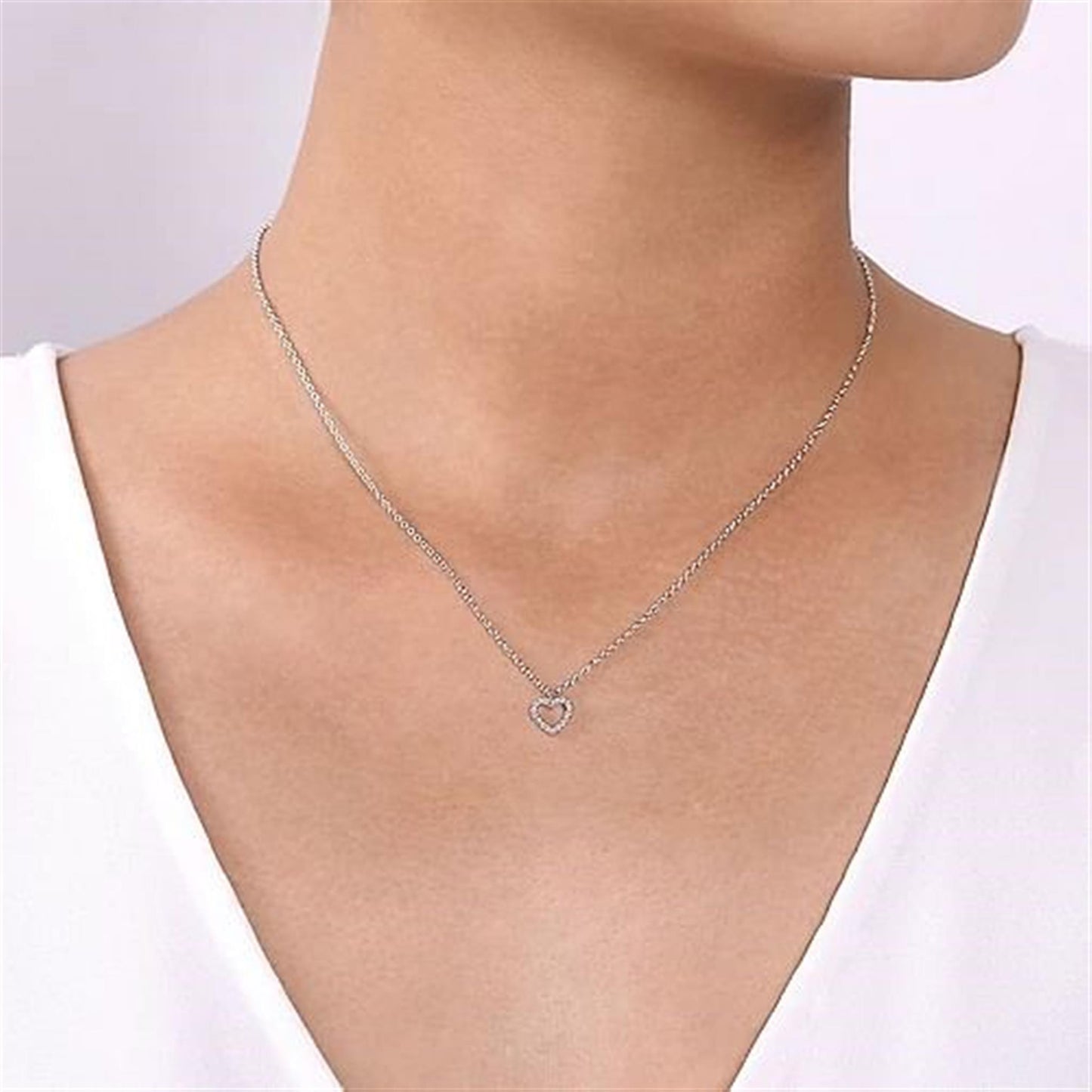 Gabriel & Co. White Gold Open Heart Diamond Pendant Necklace