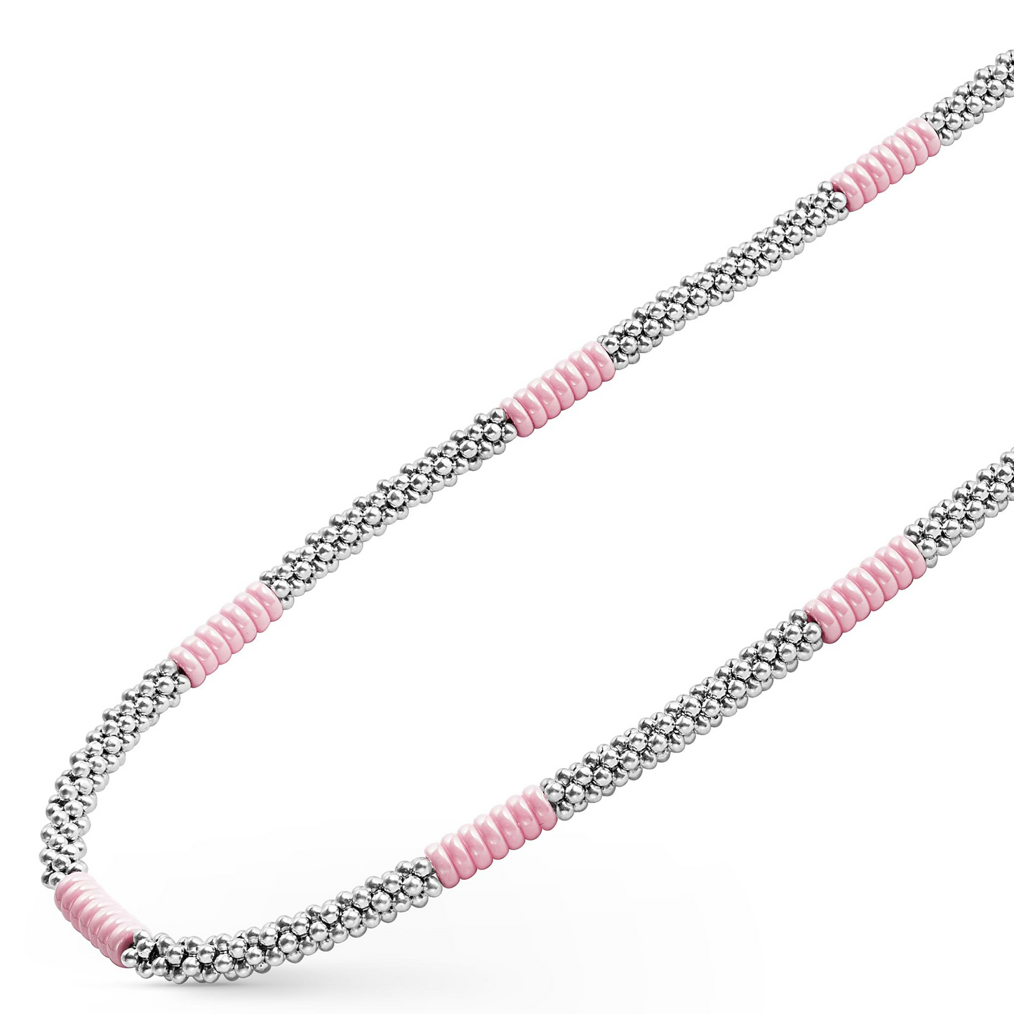 Lagos Pink Silver Station Ceramic Beaded Necklace - 5mm