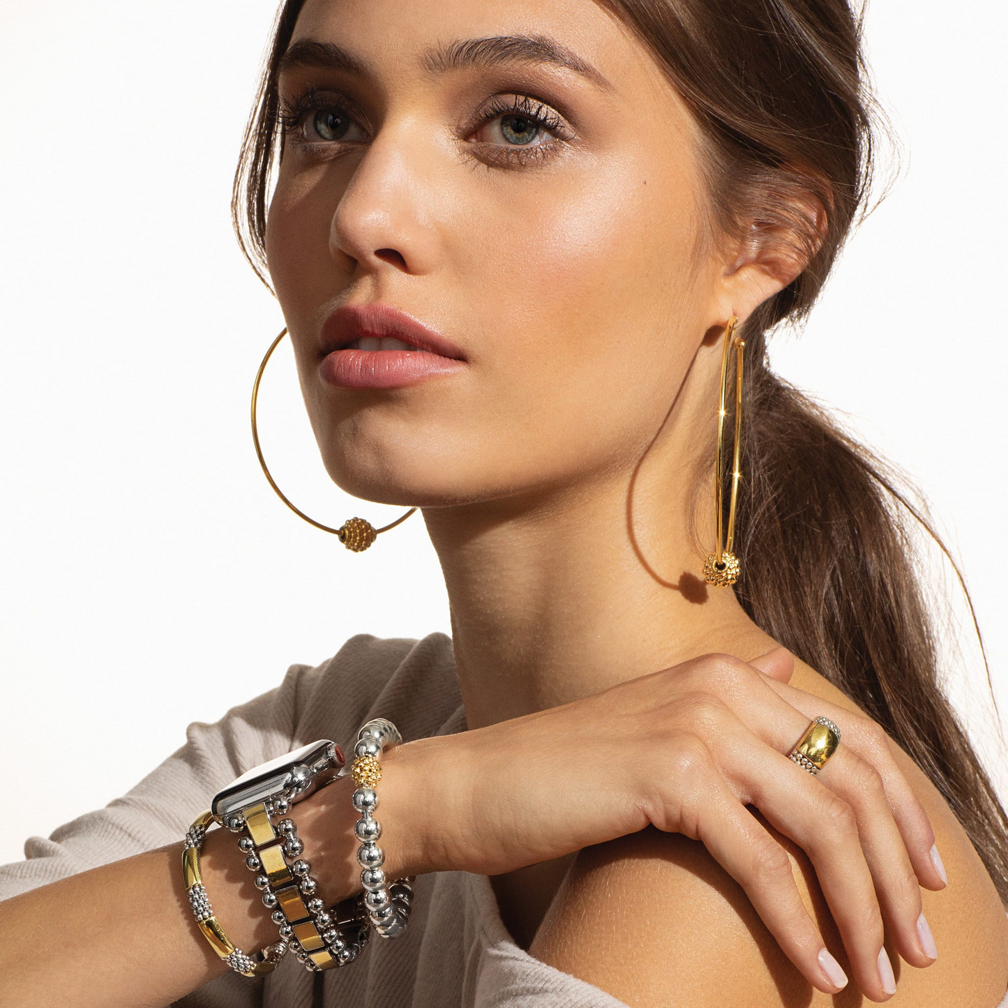 Lagos Two-Tone Station Caviar Ring in Sterling Silver & 18k Gold