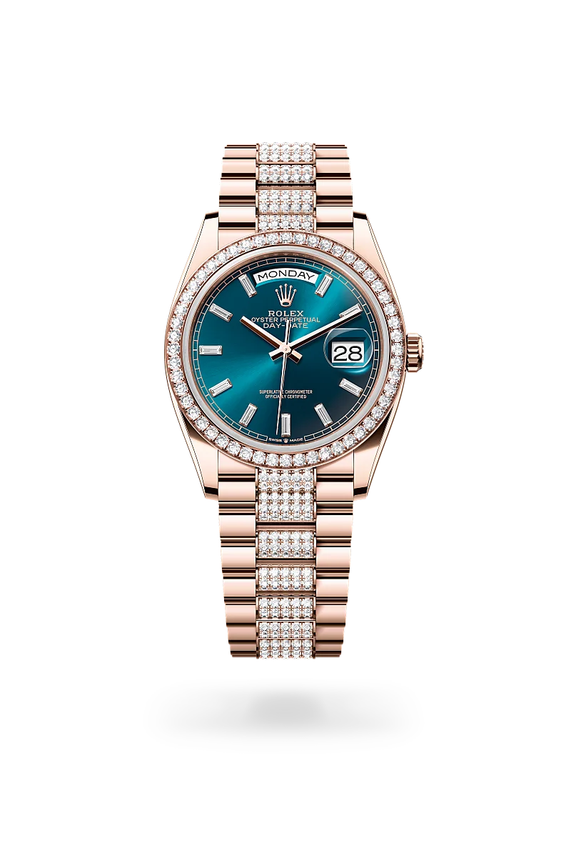 Rolex Day-Date 36 in Oyster, 36 mm, Everose gold and diamonds
