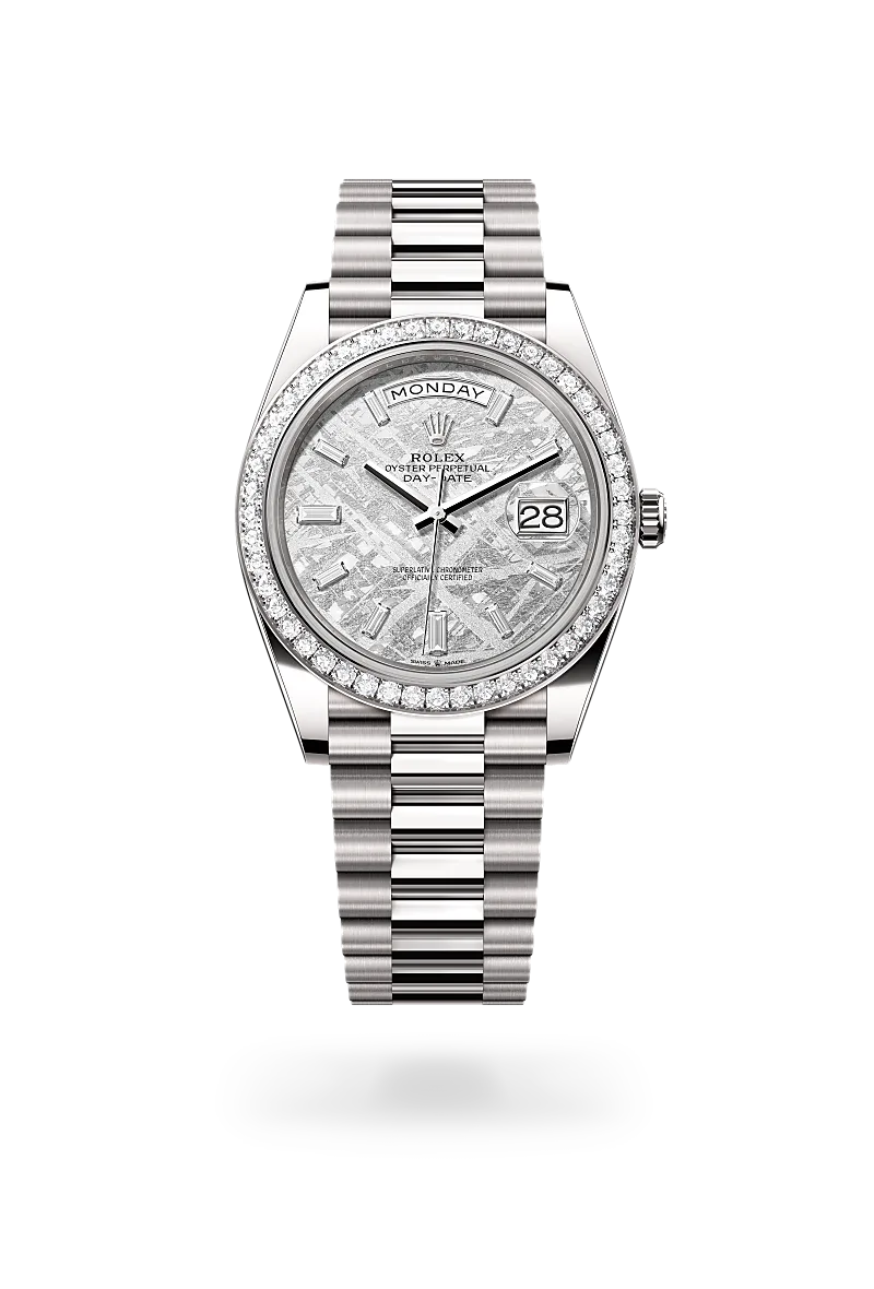 Rolex Day-Date 40 in Oyster, 40 mm, white gold and diamonds
