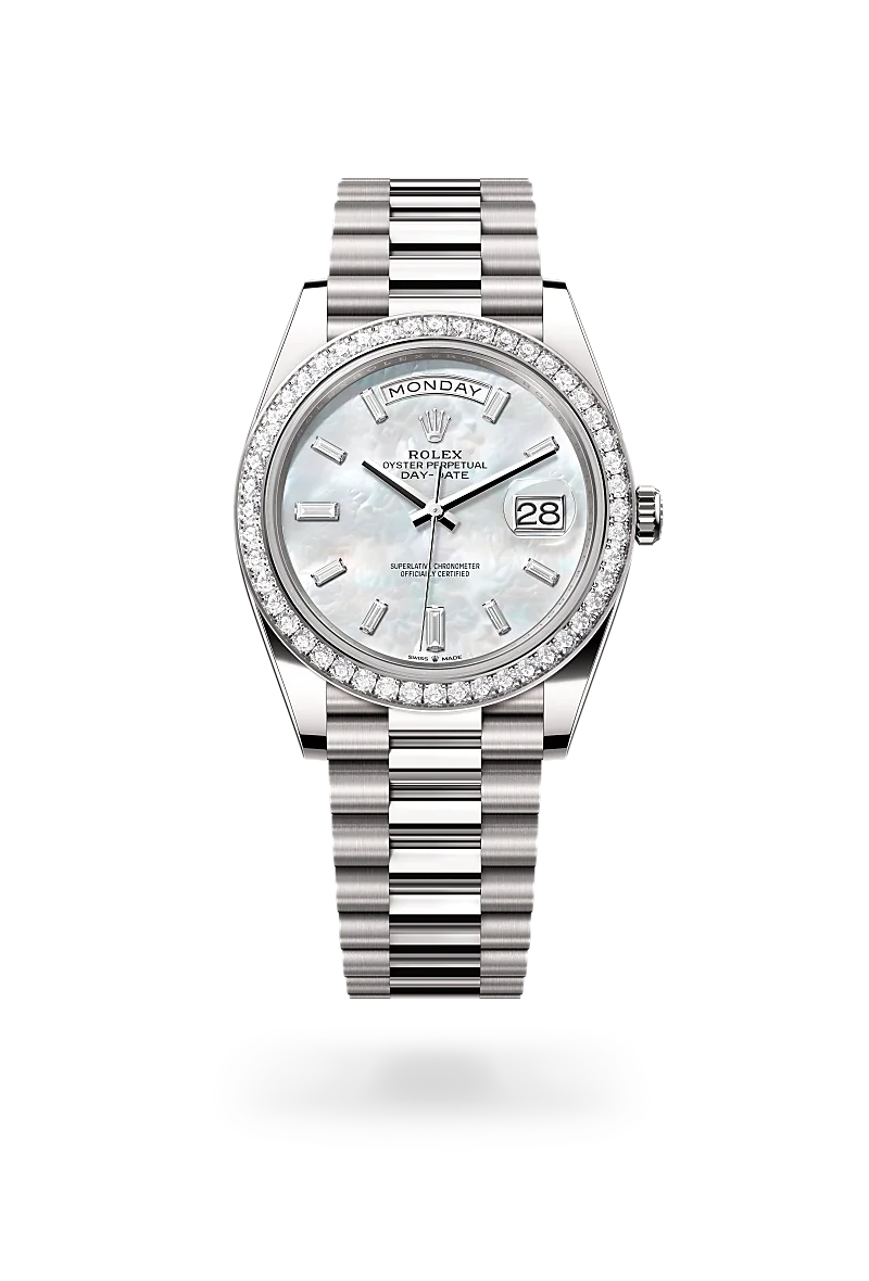 Rolex Day-Date 40 in Oyster, 40 mm, white gold and diamonds