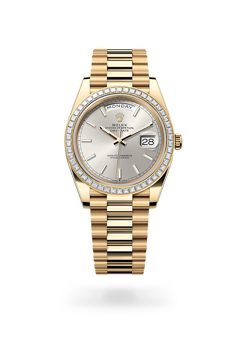 Rolex Day-Date 40 in Oyster, 40 mm, yellow gold and diamonds