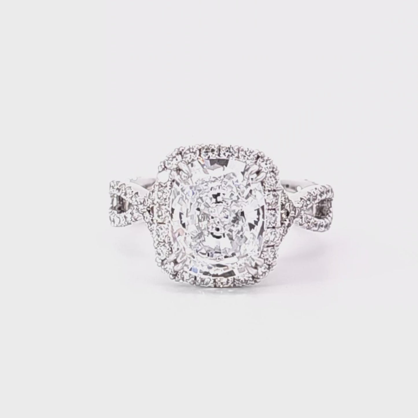 Load and play video in Gallery viewer, Diamond Halo w/ Twisted Diamond Sides Enagement Ring Setting
